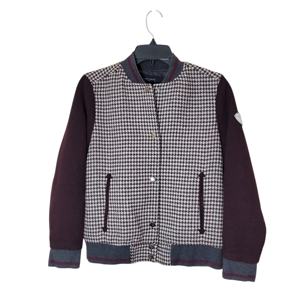 Zara Basic Houndstooth Varsity Bomber Jacket Size… - image 1